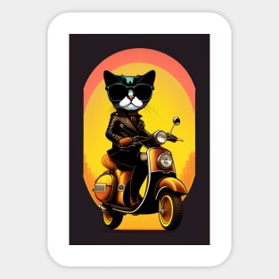 Cute Cat with boots sitting on a vespa moped with sunglasses vector Sticker